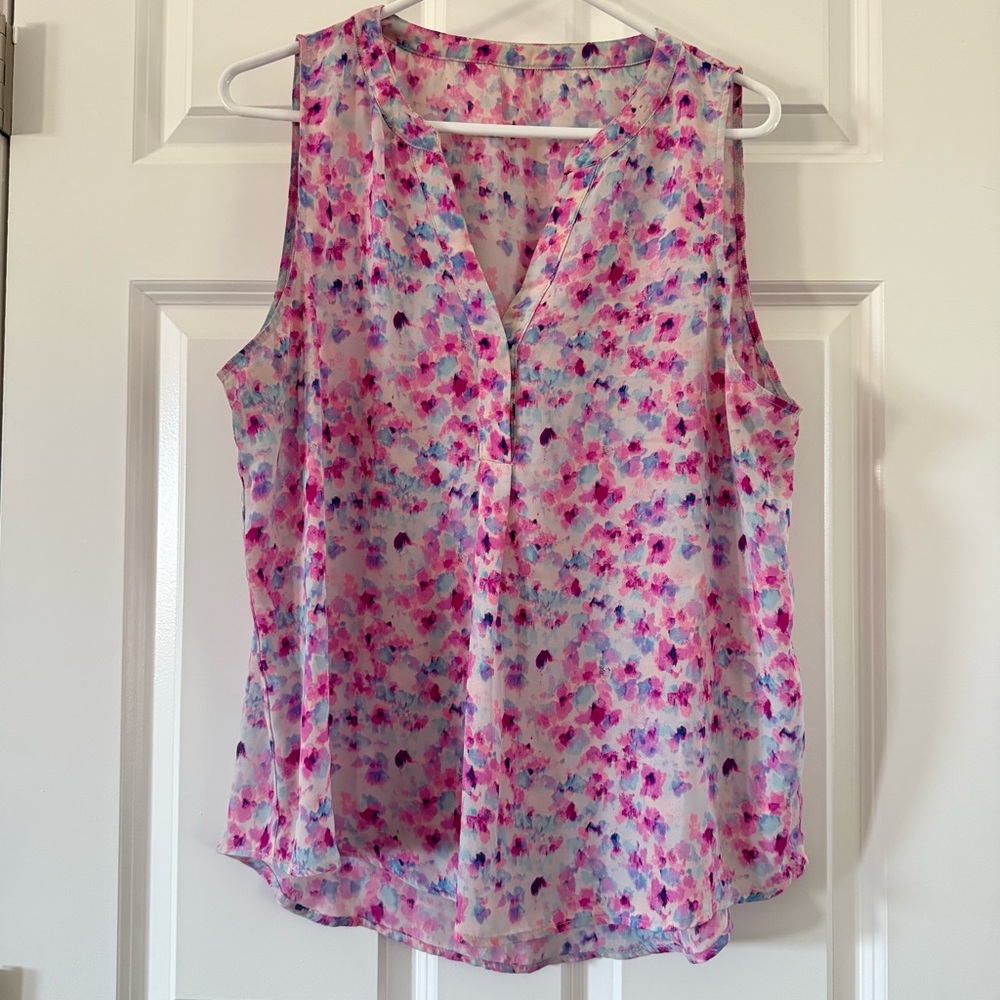 Sleeveless Pink Floral V-Neck Blouse